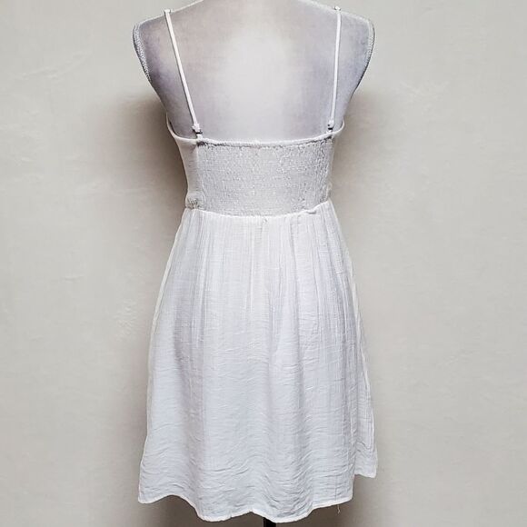 ANTHROPOLOGIE Entro White Bustier Tie Bust Spaghetti Strap Smocked Pocket Dress - Picture 11 of 15